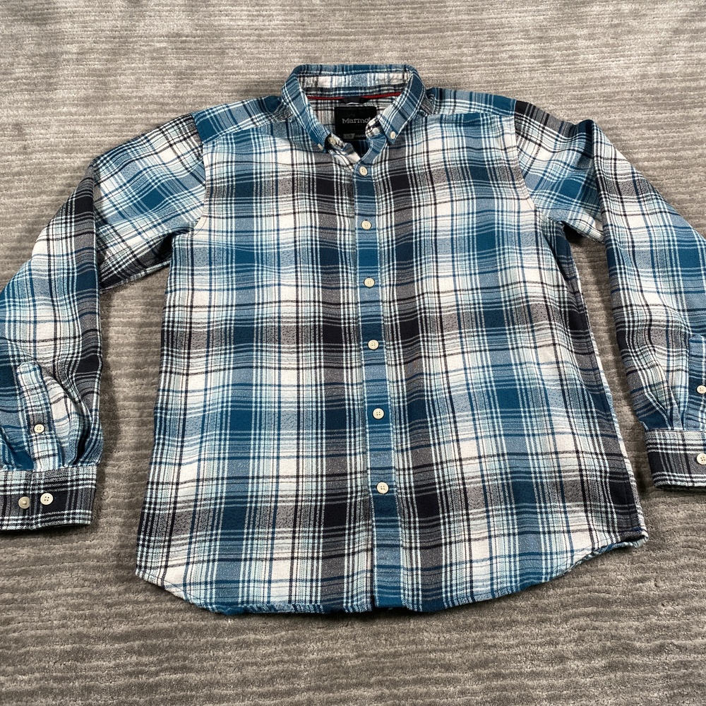 Marmot Shirt Mens Large Blue Plaid Flannel Button Down Long Sleeve M42690